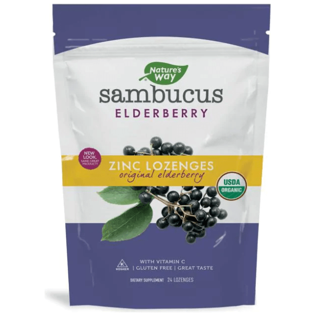 Nature's Way Sambucus Elderberry Zinc Lozenges Original Flavor 24ct Dietary Supplements Pasteur Pharmacy