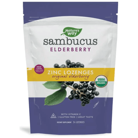 Nature's Way Sambucus Elderberry Zinc Lozenges Original Flavor 24ct Dietary Supplements Pasteur Pharmacy