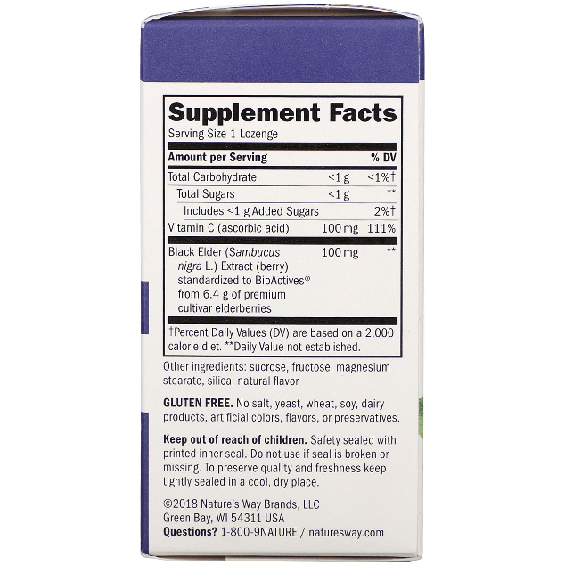 Nature's Way Sambucus Standarized Elderberry Lozenges 30ct Dietary Supplements Pasteur Pharmacy