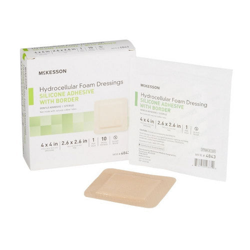 McKesson Foam Dressing 4 X 4 Inch With Border Film Backing Silicone Gel 4843 First Aid Pasteur Pharmacy