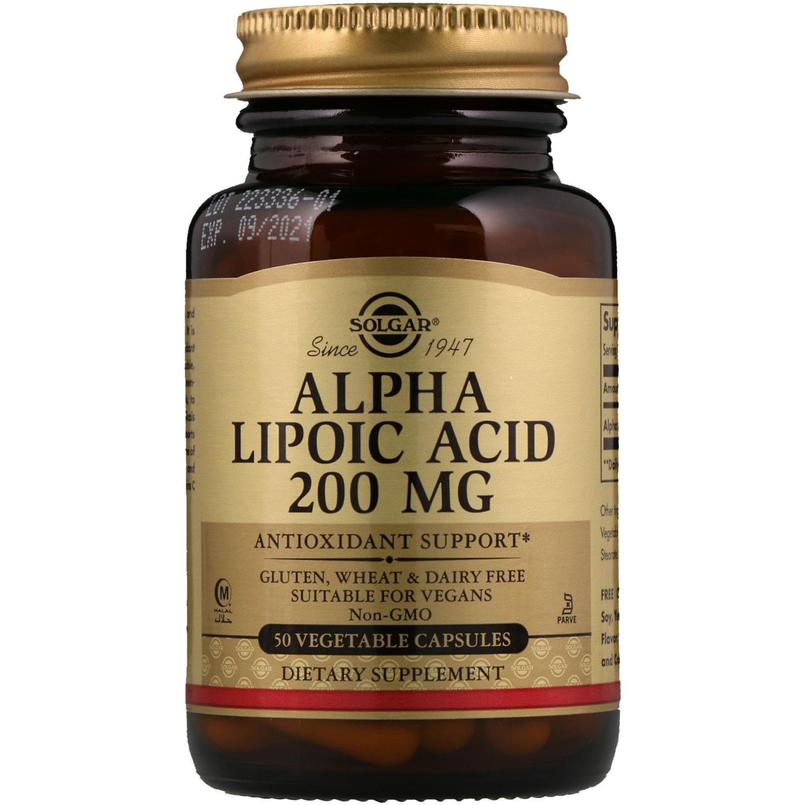 Solgar Alpha Lipoic Acid 200mg 50 Vegetable Capsules Dietary Supplements Pasteur Pharmacy