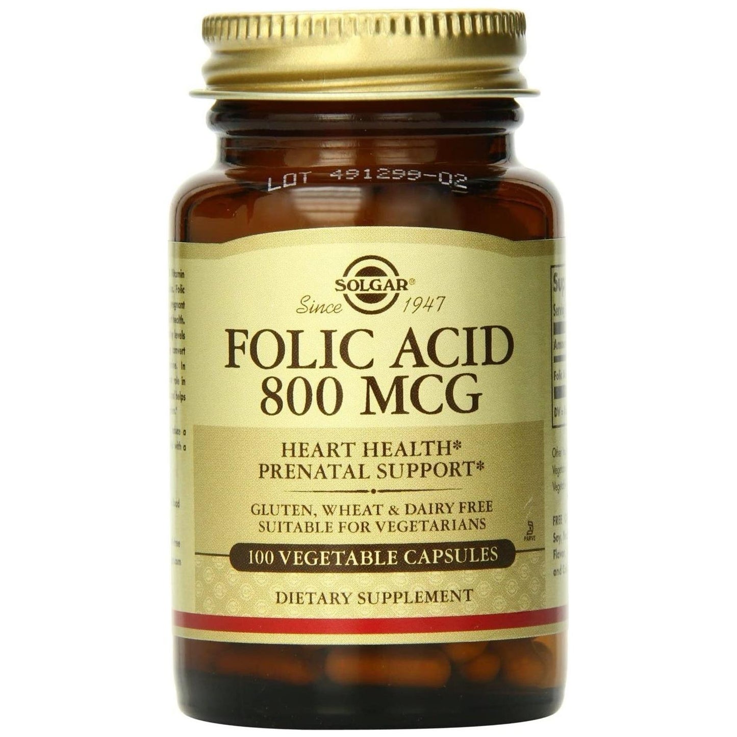 Solgar Folic Acid 800mcg 100 Vegetable Capsules Vitamins & Supplements Pasteur Pharmacy