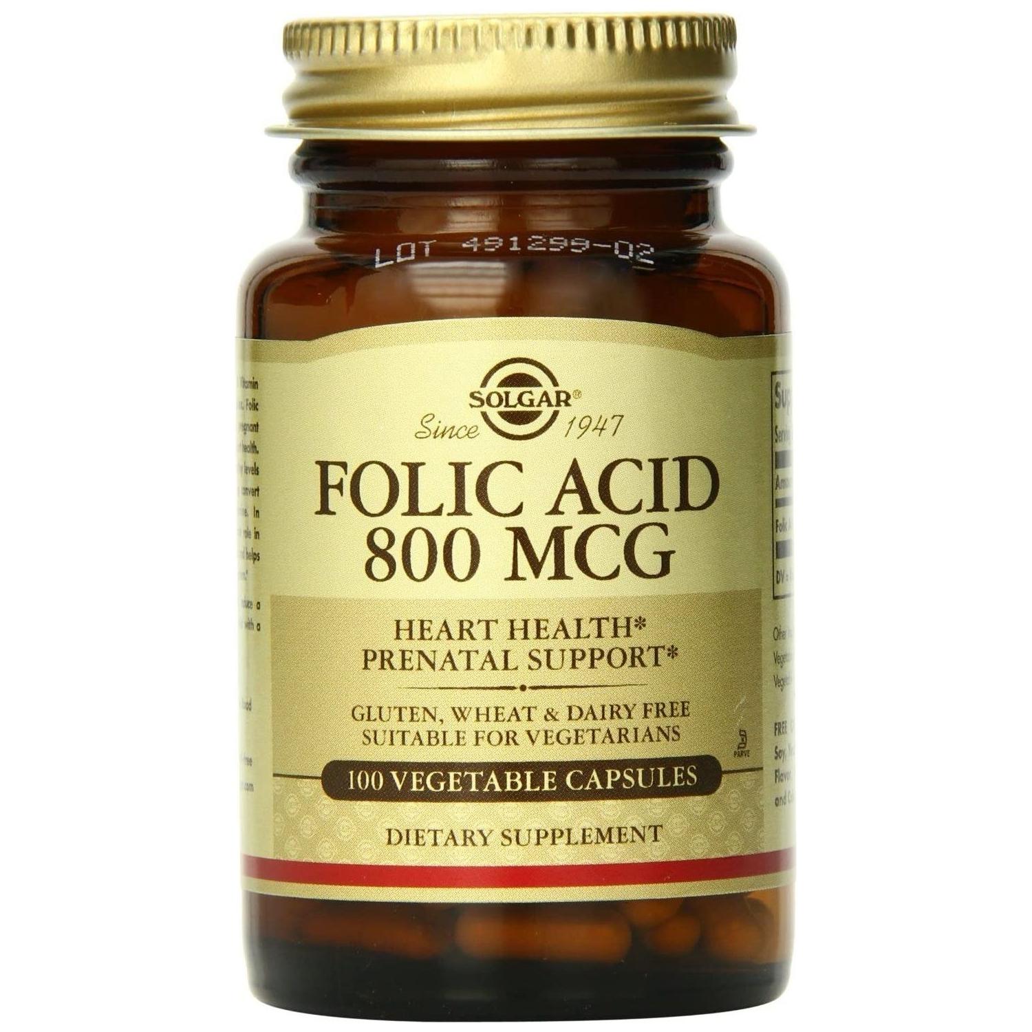 Solgar Folic Acid 800mcg 100 Vegetable Capsules Vitamins & Supplements Pasteur Pharmacy
