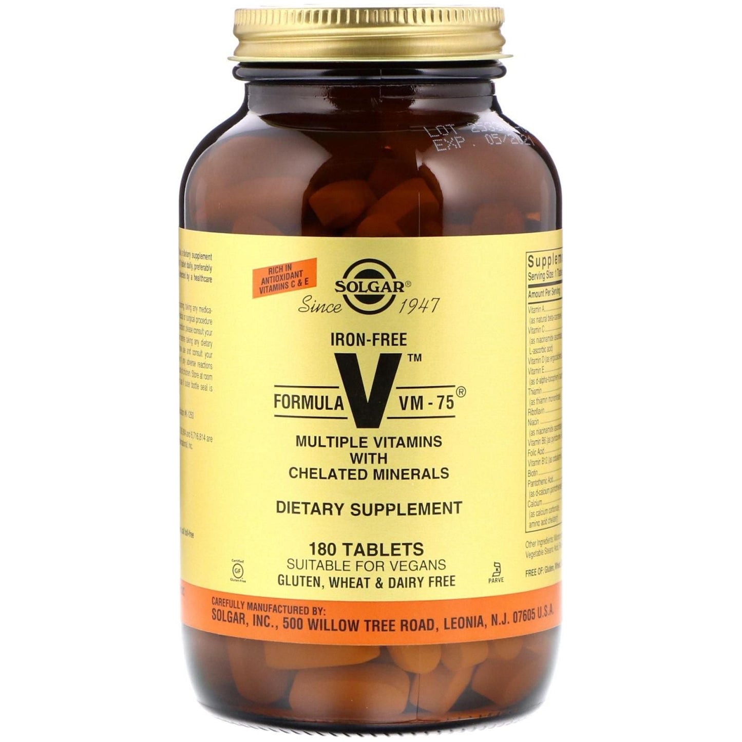 Solgar Iron-Free Formula VM-75? 180 Tablets Dietary Supplements Pasteur Pharmacy