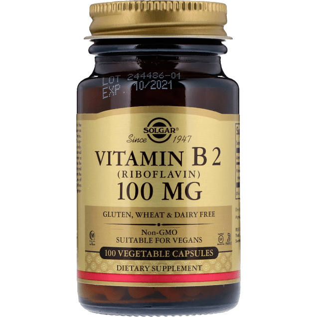 Solgar Vitamin B2 (Riboflavin) 100 mg 100 Vegetable Capsules Vitamin Supplement Pasteur Pharmacy