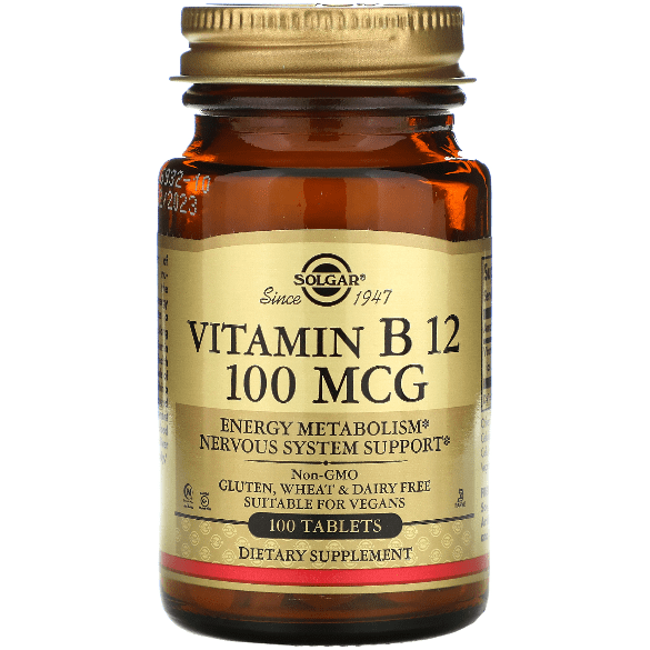 Solgar Vitamin B12 100mcg 100 Tablets Vitamin B12 Supplement Pasteur Pharmacy