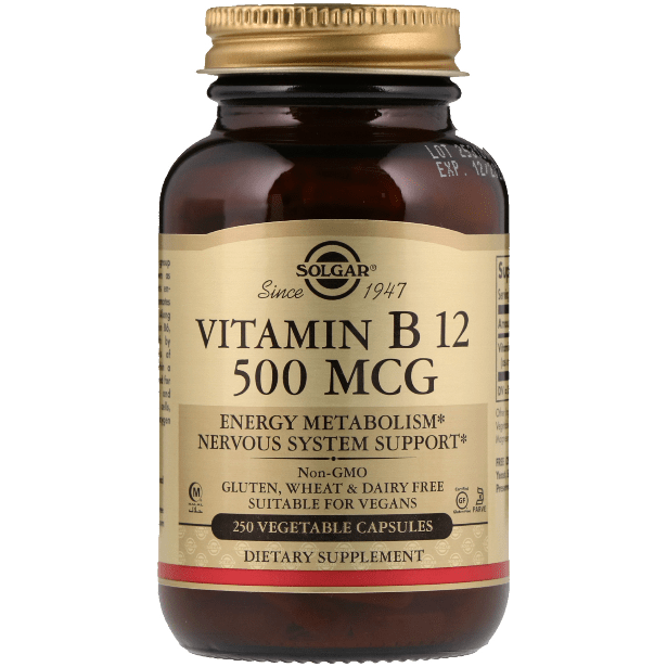 Solgar Vitamin B12 500 mcg 250 Vegetable Capsules Vitamins & Supplements Pasteur Pharmacy