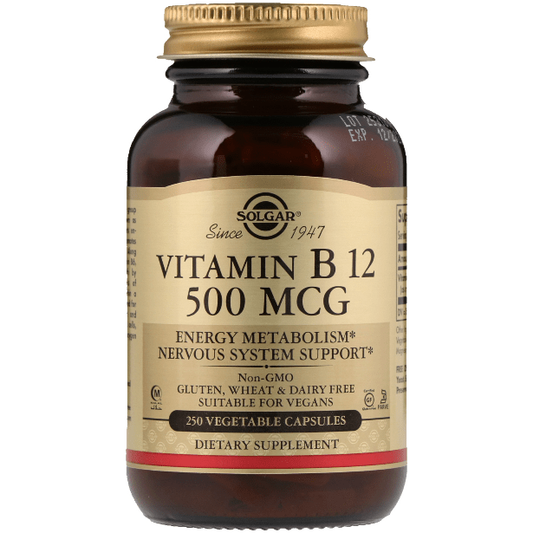 Solgar Vitamin B12 500 mcg 250 Vegetable Capsules Vitamins & Supplements Pasteur Pharmacy