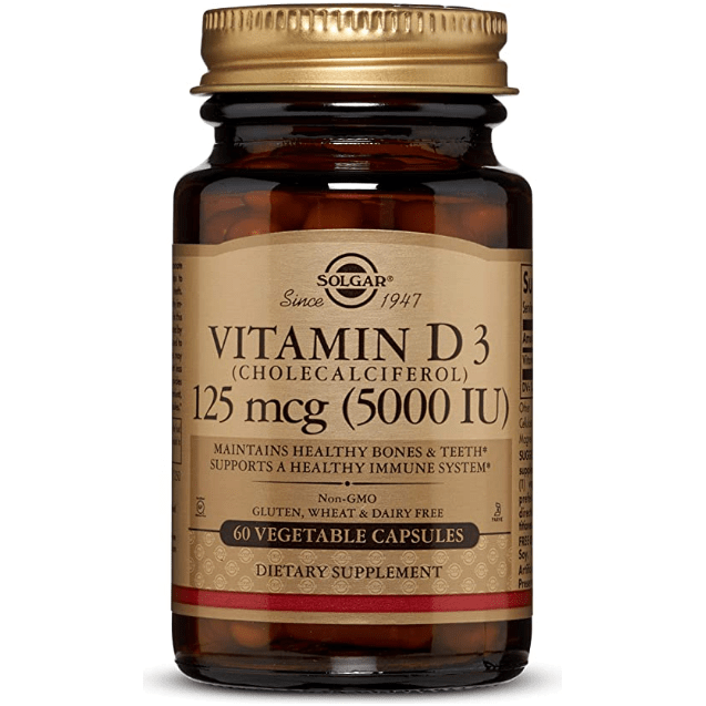 Solgar Vitamin D3 (Cholecalciferol) 125 mcg (5,000 IU) 60 Vegetable Capsules Vitamin D3 Supplement Pasteur Pharmacy
