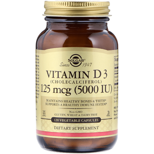 Solgar Vitamin D3 (Cholecalciferol) 125 mcg (5,000 IU) 120 Vegetable Capsules Vitamins & Supplements Pasteur Pharmacy