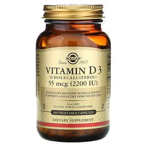 Solgar Vitamin D3 (Cholecalciferol) 2200 IU 100 Vegetable Capsules Vitamin D3 Supplement Pasteur Pharmacy