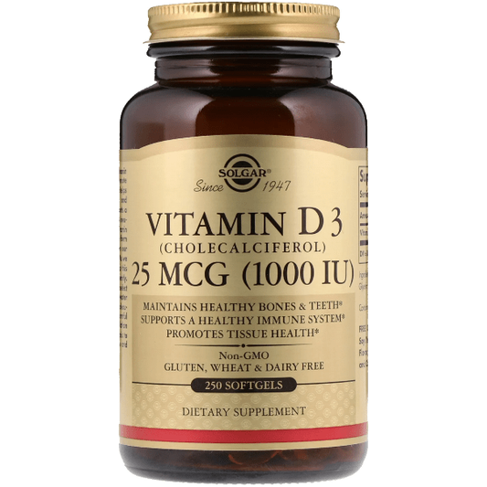 Solgar Vitamin D3 (Cholecalciferol) 25mcg (1000 IU) 250 Softgels Vitamin D Supplement Pasteur Pharmacy
