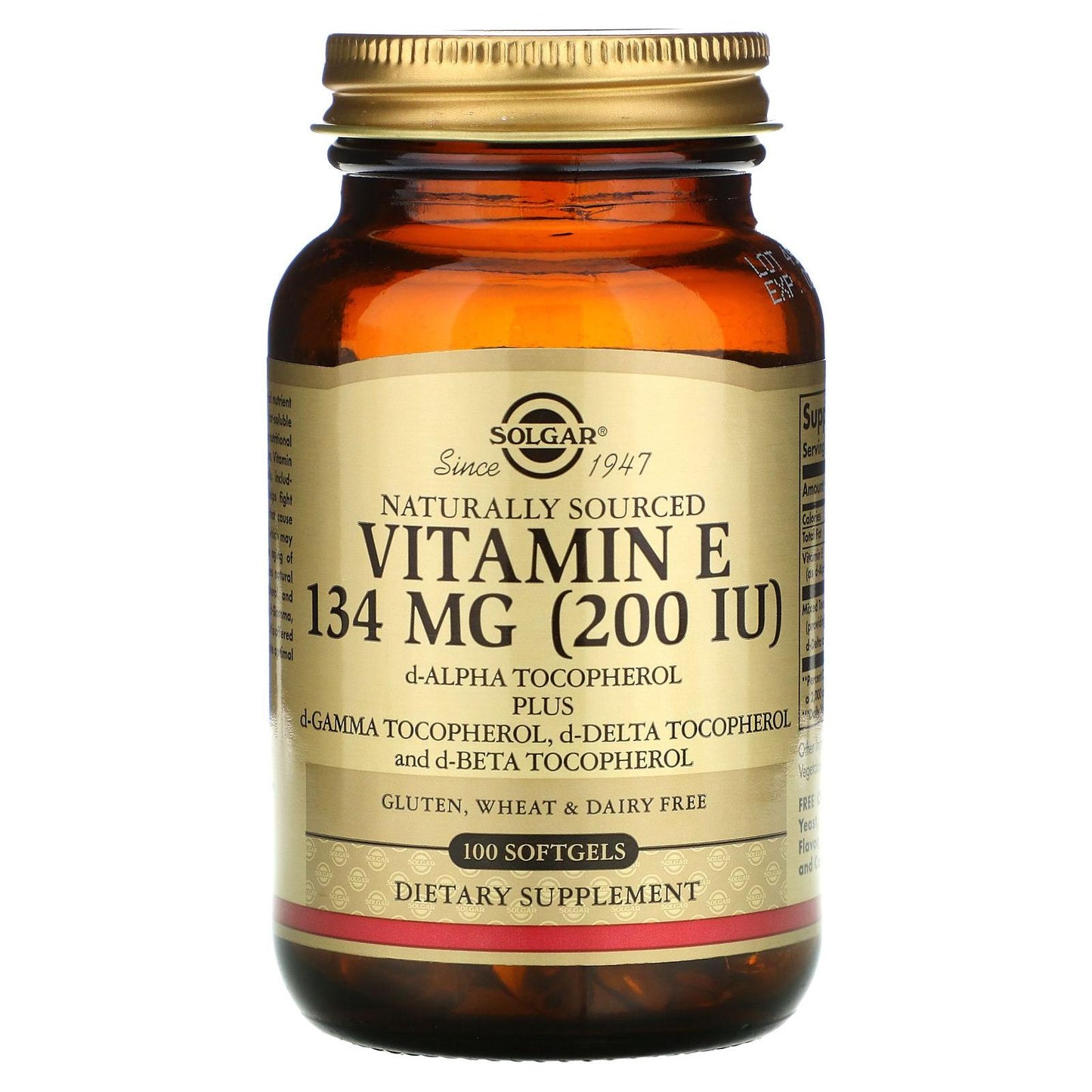 Solgar Vitamin E 134 mg (200 IU) 100 Softgels Vitamin E Supplement Pasteur Pharmacy