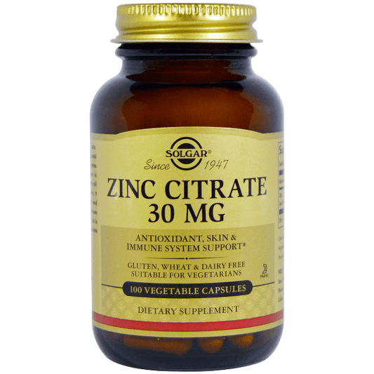 Solgar Zinc Citrate 30mg 100 Vegetable Capsules Dietary Supplements Pasteur Pharmacy