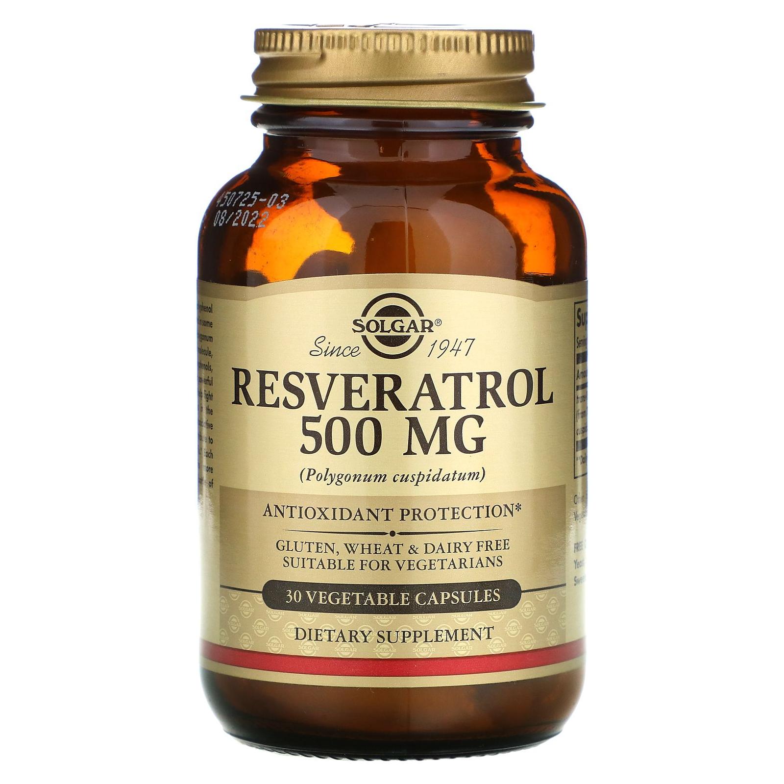 Solgar Resveratrol 500mg 30 Vegetable Capsules Dietary Supplements Pasteur Pharmacy