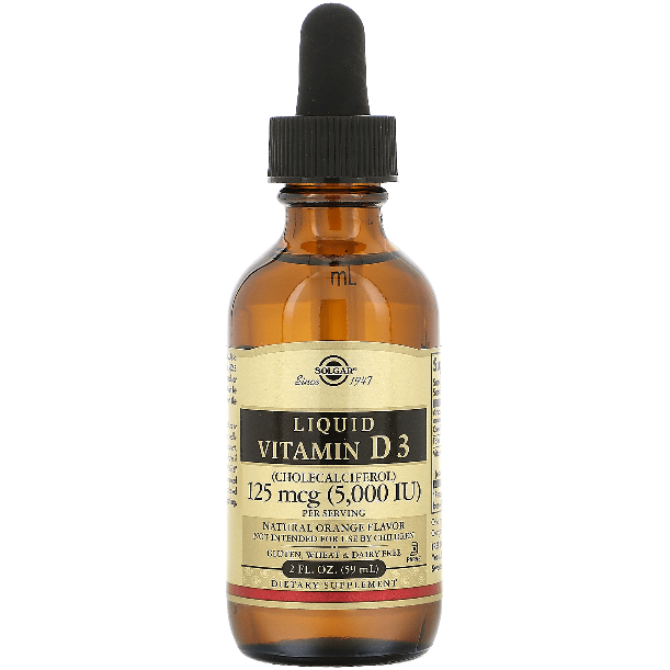 Solgar Liquid Vitamin D3 (Cholecalciferol) 125 mcg (5,000 IU) Orange Flavor 2oz Vitamin D Supplement Pasteur Pharmacy