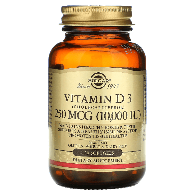 Solgar Vitamin D3 (Cholecalciferol) 250 mcg (10,000 IU) 120 Softgels Vitamin D Supplement Pasteur Pharmacy