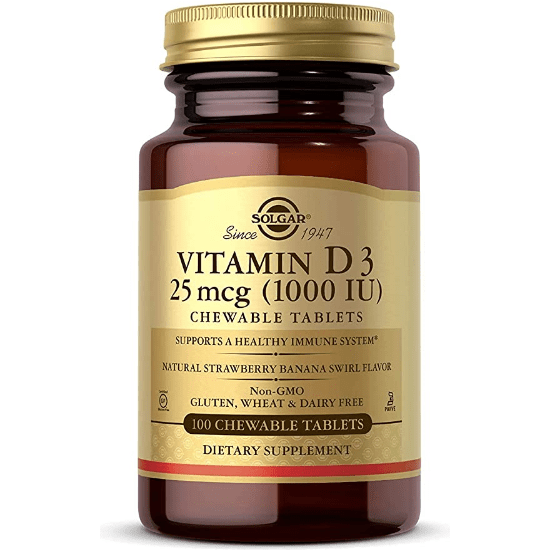 Solgar Vitamin D3 (Cholecalciferol) 25mcg (1000 IU) 100 Chewable Tablets Vitamin D3 Supplement Pasteur Pharmacy