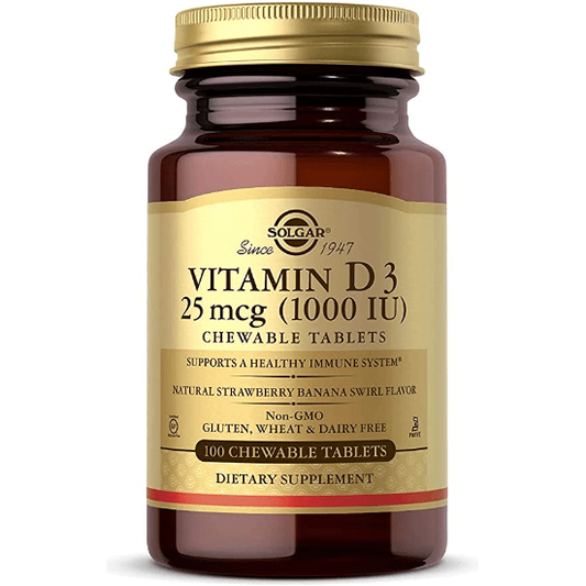 Solgar Vitamin D3 (Cholecalciferol) 25mcg (1000 IU) 100 Chewable Tablets Vitamin D3 Supplement Pasteur Pharmacy