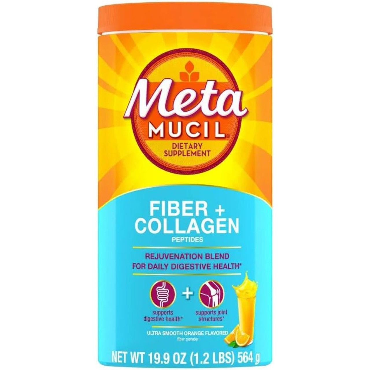 Metamucil Fiber + Collagen Peptides, Powder, Ultra Smooth Orange Flavored 19.9 Oz Vitamins & Supplements Pasteur Pharmacy