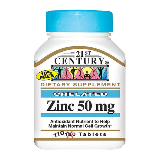 21st Century Chelated Zinc 50 mg – Immune Support (110 Tablets) Vitamins & Supplements Pasteur Pharmacy