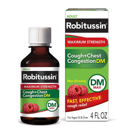 Robitussin Adult Cough + Chest Congestion Dm Max Liquid Raspberry - 4 Oz Health & Beauty Pasteur Pharmacy