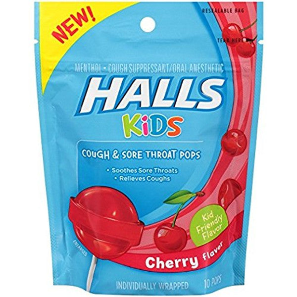 Halls Kids Cough & Sore Throat Pops Cherry Flavor