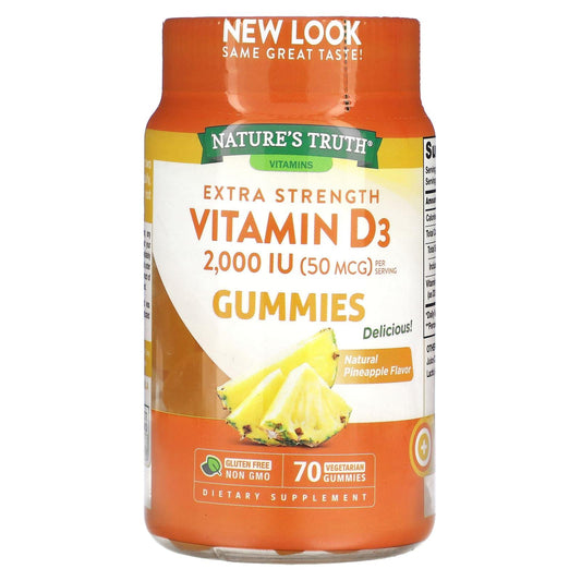 Nature's Truth Vitamin D3, Extra Strength, 50 Mcg, Vegetarian Gummies, Natural Pineapple Flavor Vitamins & Supplements Pasteur Pharmacy