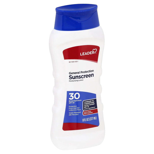 Leader Sunscreen Lotion SPF 30 | Broad Spectrum UVA/UVB Protection | Water Resistant | 8 oz Sunscreen Pasteur Pharmacy