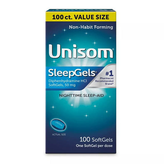 Unisom SleepGels Nighttime Sleep Aid, 50mg Diphenhydramine HCl, 100 Softgels Sleeping Aids Pasteur Pharmacy