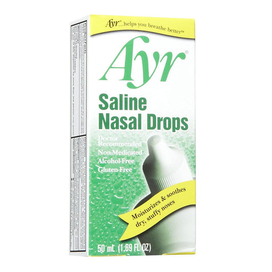 Ayr Saline Nasal Drops, Non-Medicated Relief for Dry Nose, 50 mL (1.7 fl oz) Respiratory Care Pasteur Pharmacy