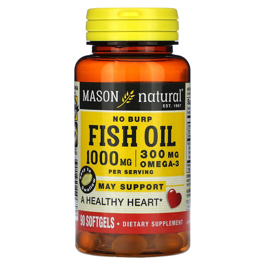 Mason Natural® No Burp Omega-3 Fish Oil - 1000 Mg, 90 Softgels Vitamins & Supplements Pasteur Pharmacy