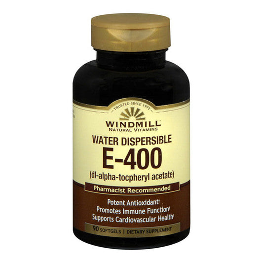 Windmill Vitamin E-400 Softgels Water Dispersible 90 Soft Gels Vitamins & Supplements Pasteur Pharmacy