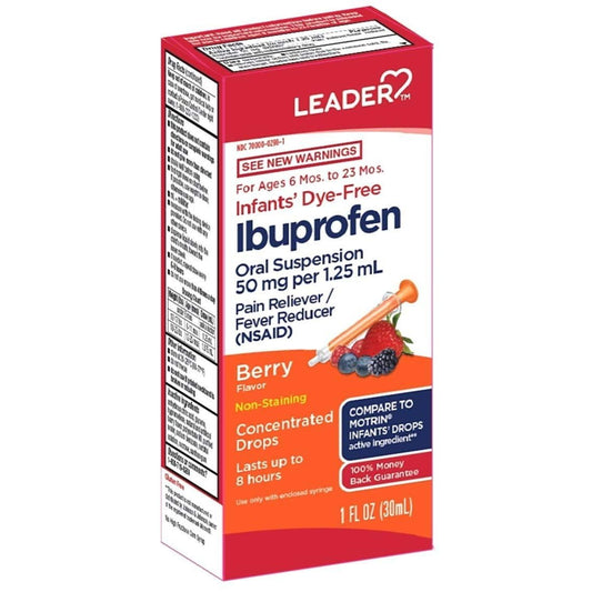 Leader™ Infants' Ibuprofen Concentrated Drops – Dye-Free Berry Flavor (1 oz) Baby & Toddler Pasteur Pharmacy