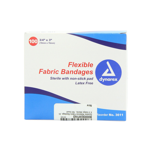 Dynarex Adhesive Fabric Bandages Sterile 3/4" X 3" First Aid Pasteur Pharmacy