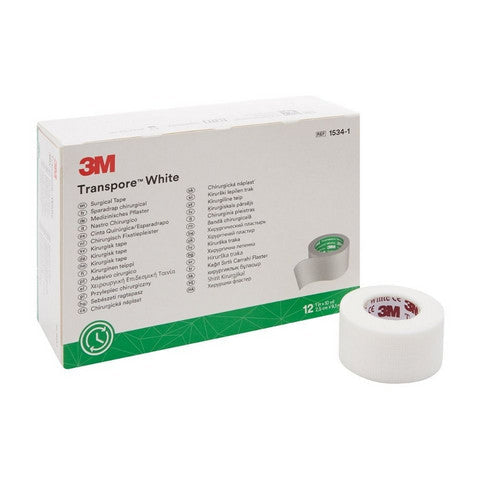 3M Medical Tape Transpore White 1 Inch X 10 Yard Plastic NonSterile, Box Of 12 Medical Pasteur Pharmacy