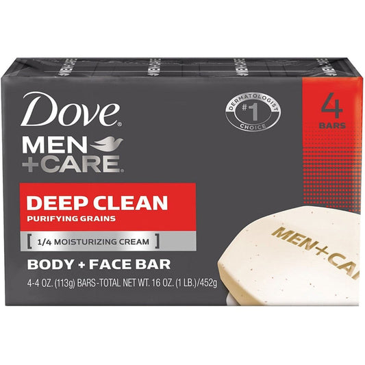 Dove Men+Care Body and Face Bar - Deep Clean - 4 x 4.25 oz Bar Soap Pasteur Pharmacy