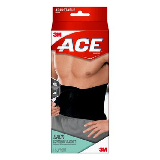 ACE Contoured Back Support, One Size Adjustable, Black Supports & Braces Pasteur Pharmacy