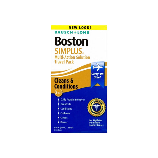 Boston Simplus Multi-Action Solution Travel Kit – All-in-One RGP Lens Care with Case, TSA Compliant, 1 Fl Oz Contact Lens Solution Pasteur Pharmacy