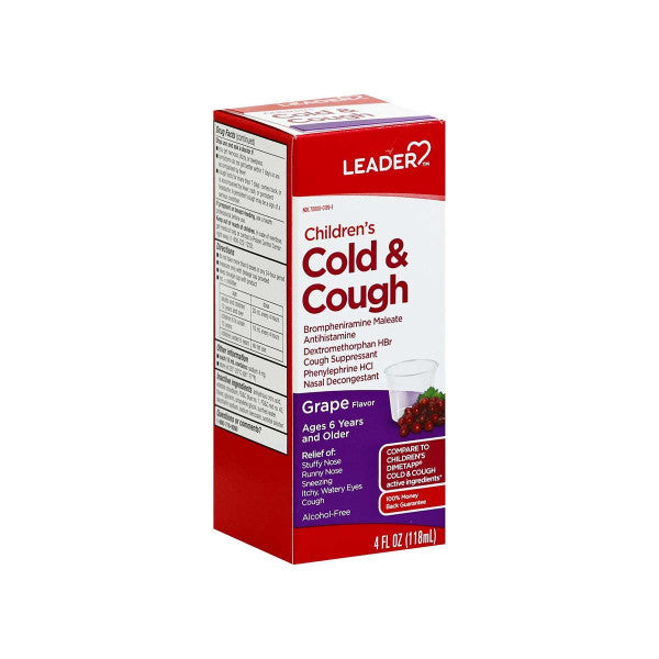 Leader Children's Liquid Cold & Cough Grape - 4 Fl Oz Medicine Cabinets Pasteur Pharmacy