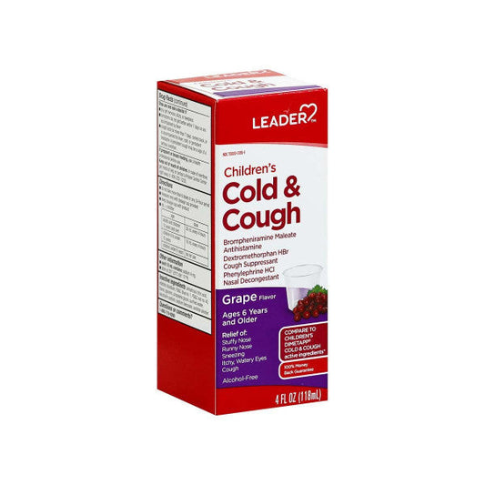 Leader Children's Liquid Cold & Cough Grape - 4 Fl Oz Medicine Cabinets Pasteur Pharmacy