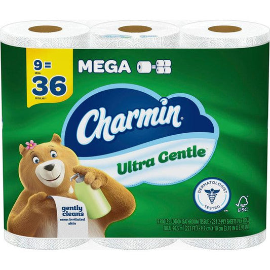 Charmin Toilet Paper Ultra Gentle, 9 Mega Rolls Toilet Paper Pasteur Pharmacy