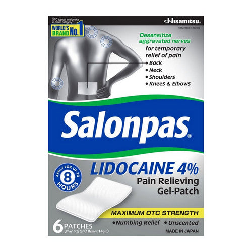 Salonpas Lidocaine 4% Pain Relieving Gel Patches – 15 Count – Maximum Strength Numbing Relief for Back, Neck & Joint Pain Medicine & Drugs Pasteur Pharmacy
