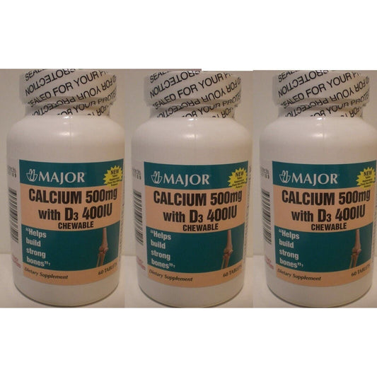 Major® Calcium 500 mg + Vitamin D3 400 IU – Lemon Flavor (3-Pack, 180 Count Total) Limes Pasteur Pharmacy