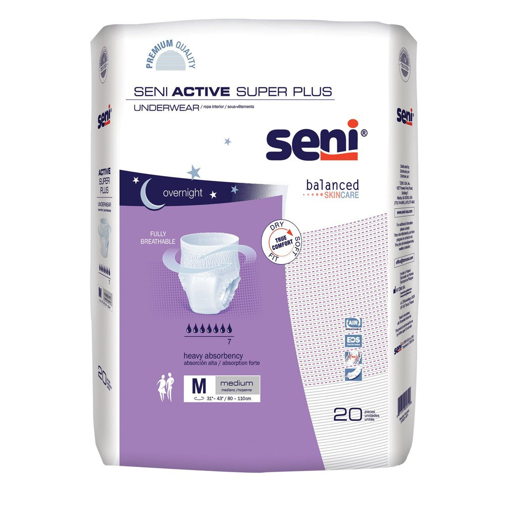 Seni Active Super Plus Disposable Underwear Pull On With Tear Away Seams Medium, S-ME20-AP1, Heavy Underwear Pasteur Pharmacy