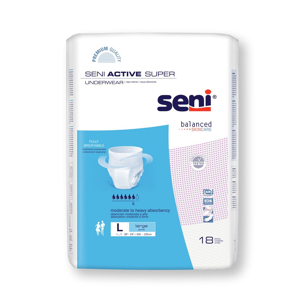Seni Active Super Disposable Underwear Pull On With Tear Away Seams Large, S-LA18-AS1, Moderate To Heavy Underwear Pasteur Pharmacy