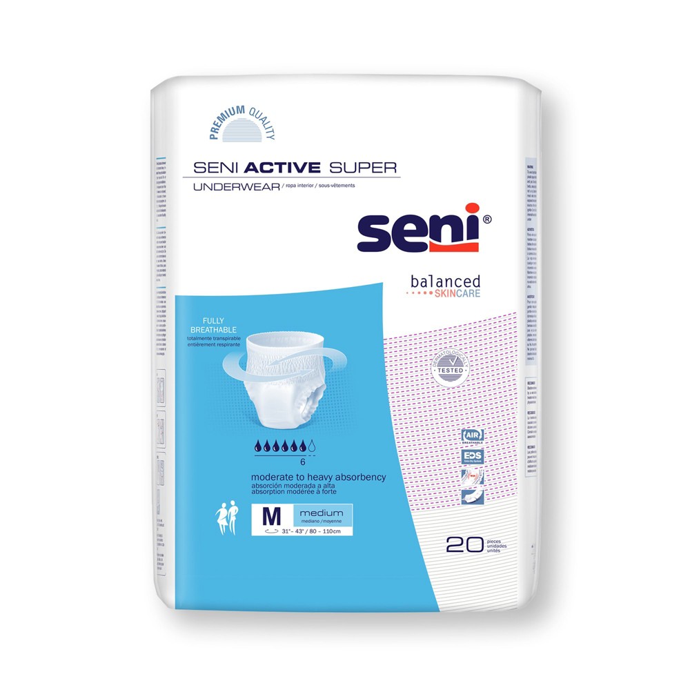 Seni Active Super Disposable Underwear Pull On With Tear Away Seams Medium, S-ME20-AS1, Moderate To Heavy Underwear Pasteur Pharmacy