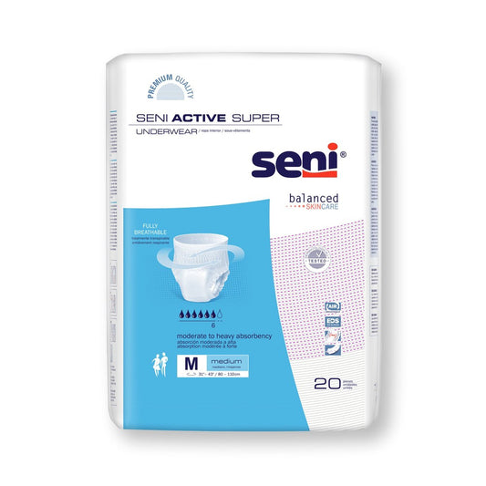 Seni Active Super Disposable Underwear Pull On With Tear Away Seams Medium, S-ME20-AS1, Moderate To Heavy Underwear Pasteur Pharmacy