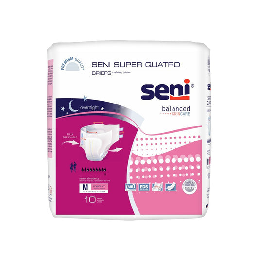 Seni Super Quatro Adult Incontinence Brief M Heavy Absorbency Breathable / Overnight, S-ME10-BQ1, Severe Medical Supplies Pasteur Pharmacy