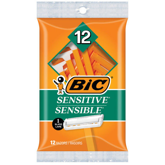BIC Sensitive Single Blade Disposable Razors - 12 Count - Ideal for Sensitive Skin Shaving & Grooming Pasteur Pharmacy